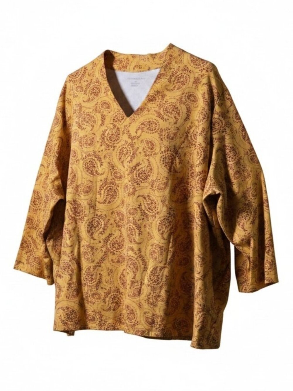 Appleseed's Womens 3X Cotton Paisley Tunic Mustard Yellow Relaxed Fit Boho Top